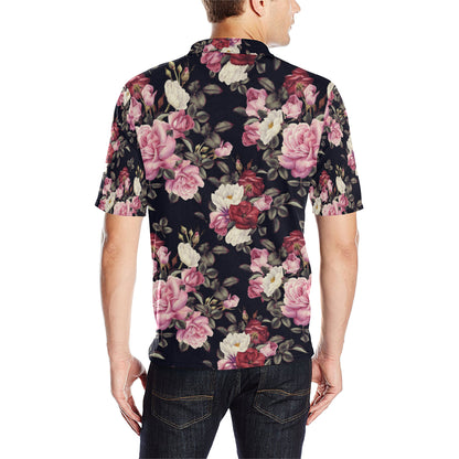 Rose Pattern Men Polo Shirt