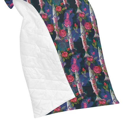 Barracuda with Folwer Pattern Print Design 01 Premium Quilt