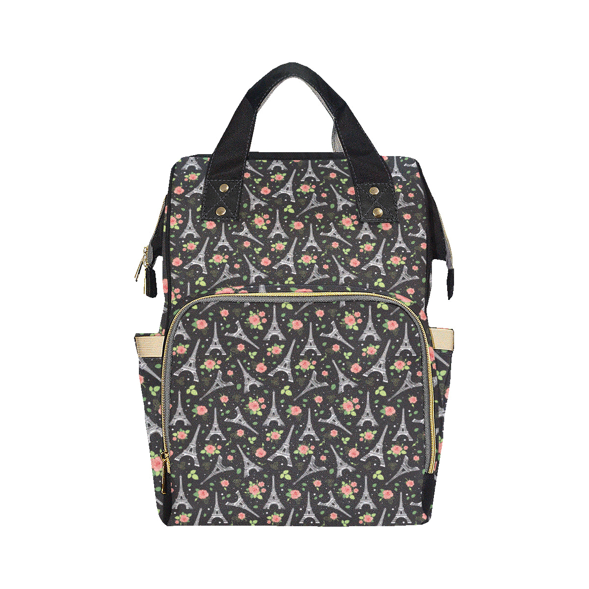Eiffel Tower Rose Print Diaper Bag Backpack