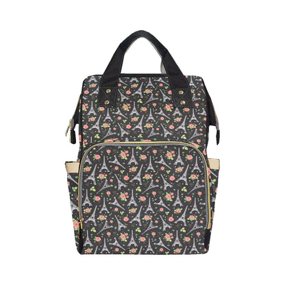 Eiffel Tower Rose Print Diaper Bag Backpack