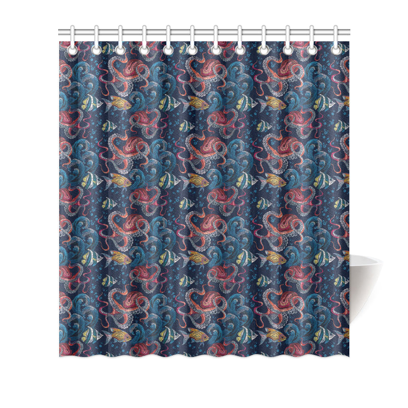 Octopus Deep Sea Print Themed Shower Curtain