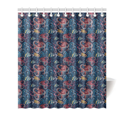 Octopus Deep Sea Print Themed Shower Curtain