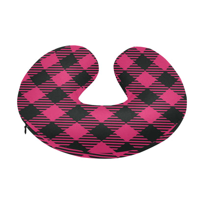 Buffalo check Pink Pattern Print Design 01 U-Shaped Travel Neck Pillow