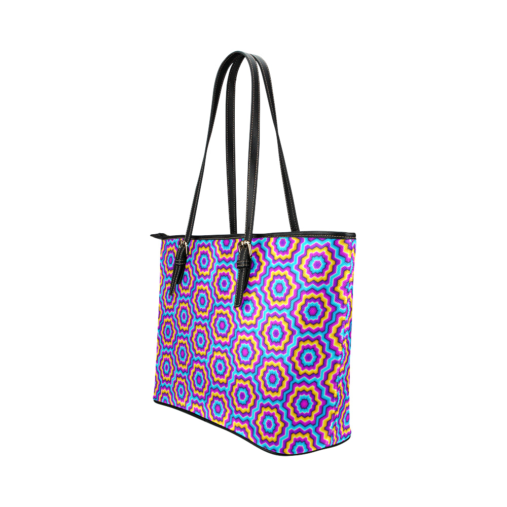 Optical illusion Techno Movement Leather Tote Bag