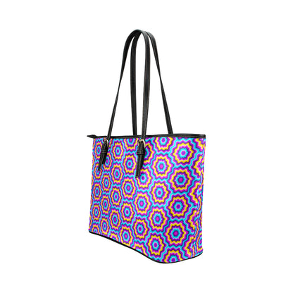 Optical illusion Techno Movement Leather Tote Bag