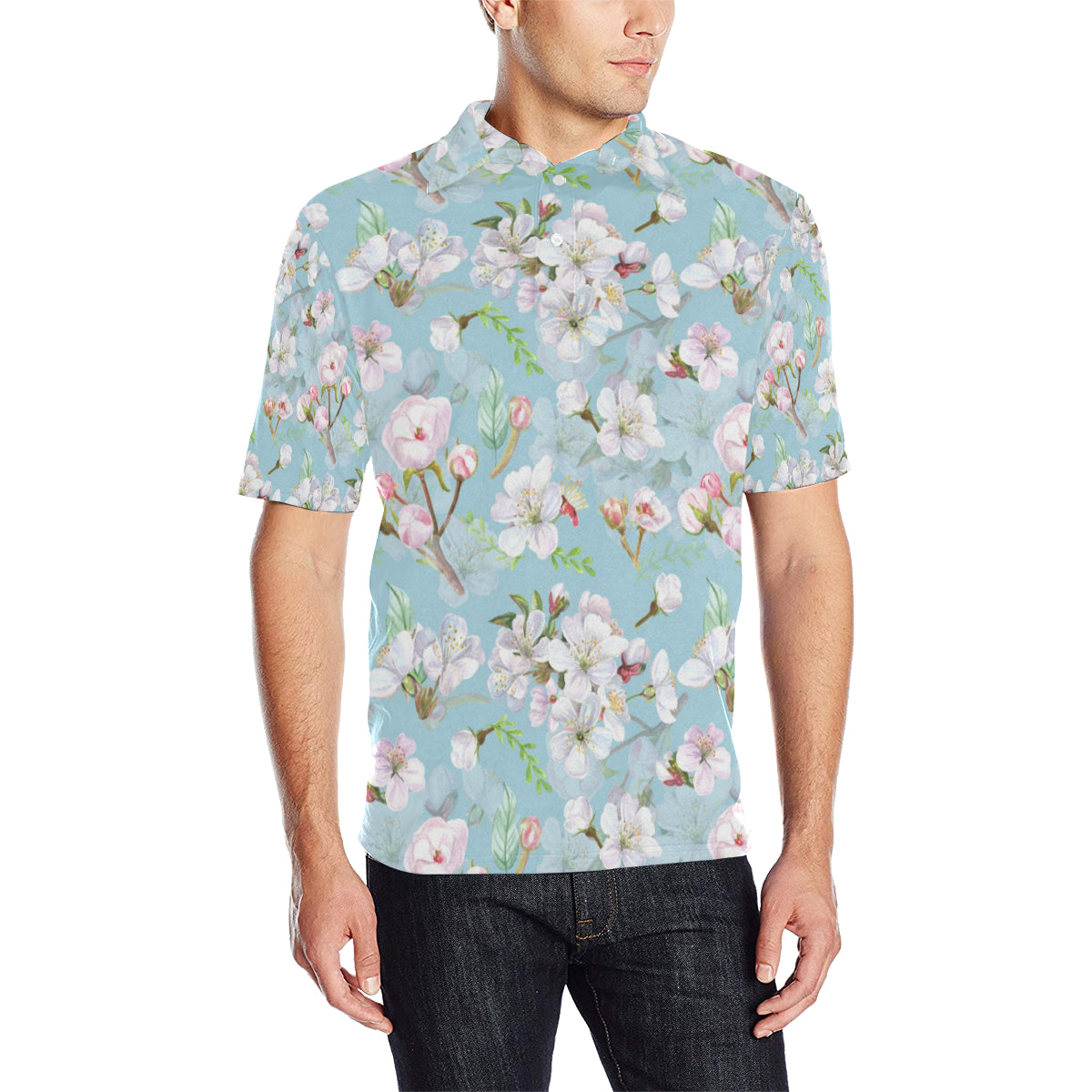 Apple blossom Pattern Print Design AB06 Men Polo Shirt