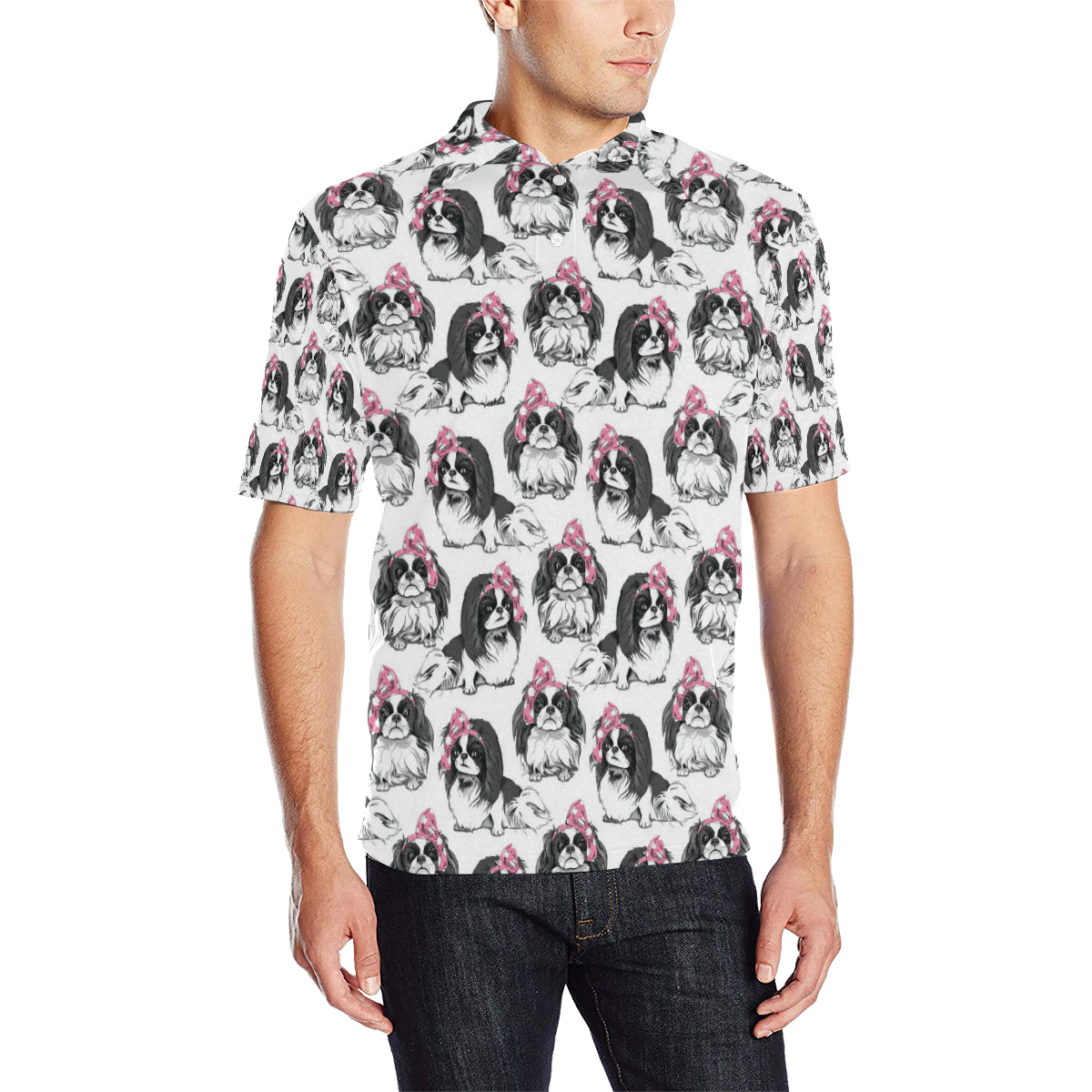 Japanese Chin Pattern Print Design 01 Men Polo Shirt