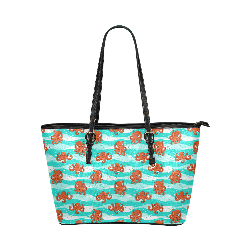 Octopus Cute Design Print Themed Leather Tote Bag