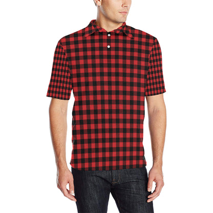 Red Black Buffalo Tartan Plaid Pattern Men Polo Shirt