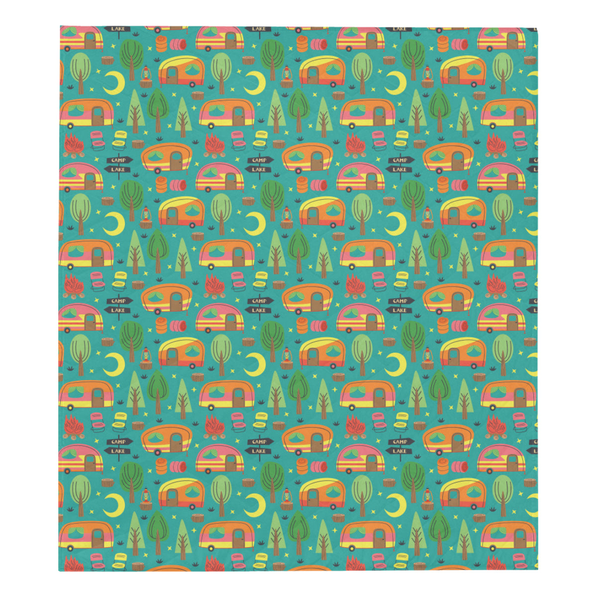 Camping Camper Pattern Print Design 05 Premium Quilt