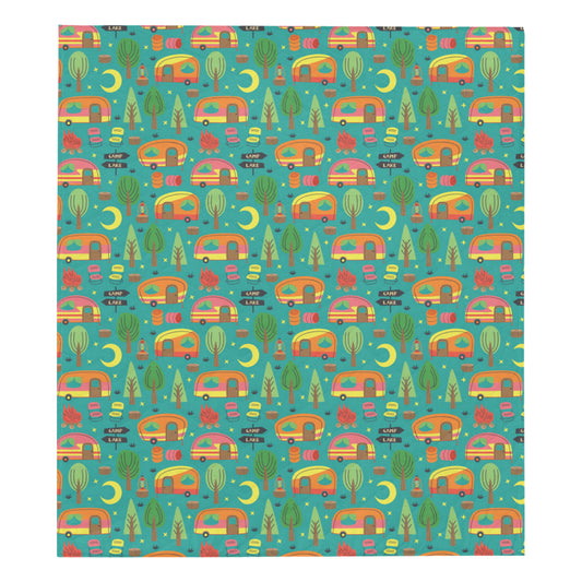 Camping Camper Pattern Print Design 05 Premium Quilt