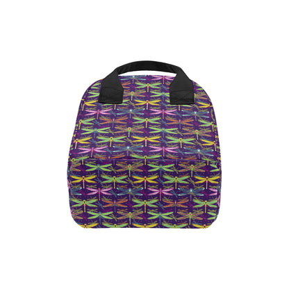 Dragonfly Neon Color Print Pattern Insulated Lunch Bag