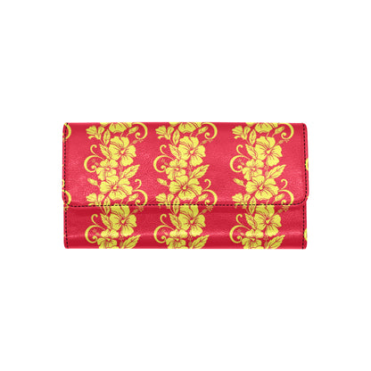 Orange Hibiscus Pattern Print Design HB018 Women's Trifold Wallet