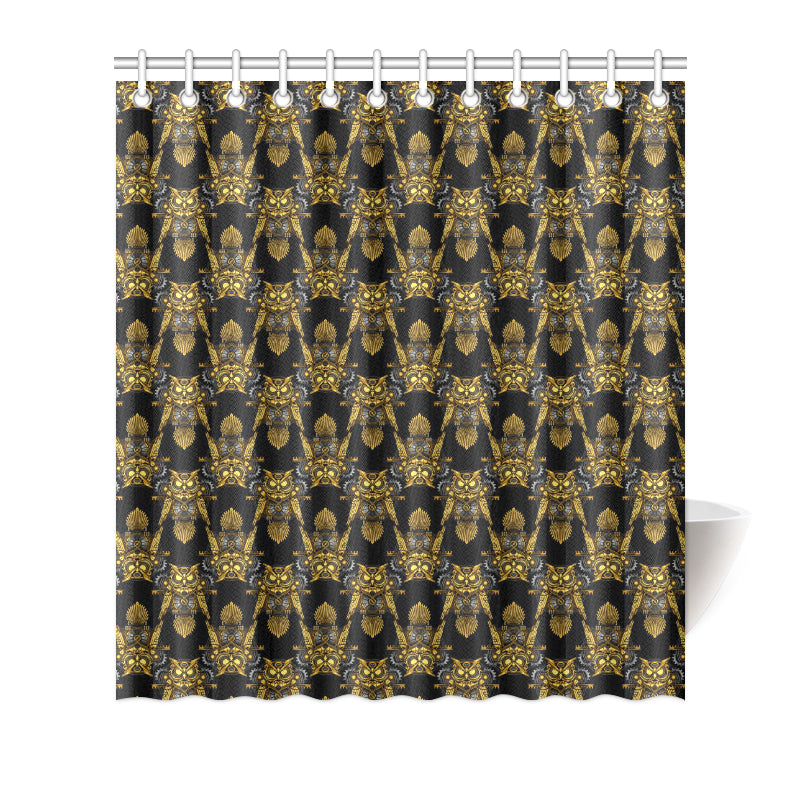 Steampunk Gold Owl Design Themed Print Shower Curtain