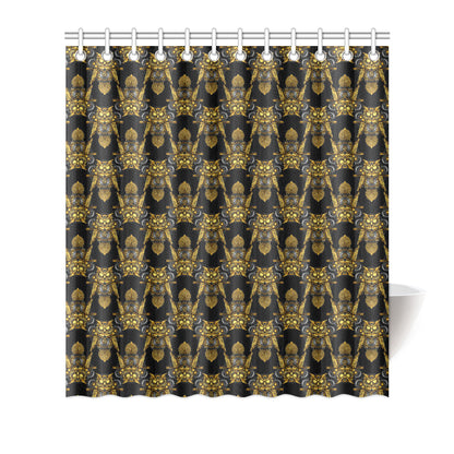 Steampunk Gold Owl Design Themed Print Shower Curtain