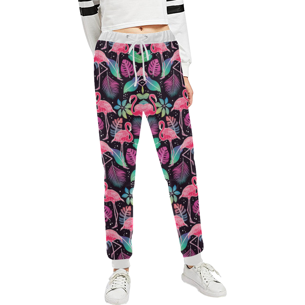 Flamingo Tropical leaves Neon Print Unisex Sweatpants