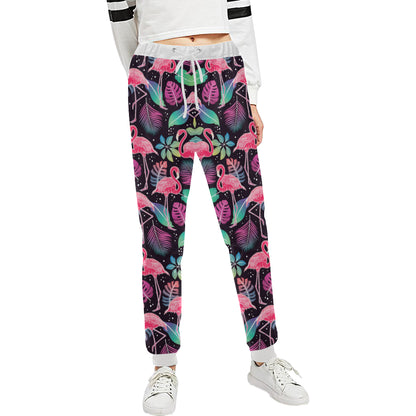 Flamingo Tropical leaves Neon Print Unisex Sweatpants