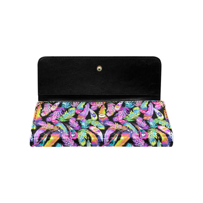 Neon Feather Pattern Print Design A02 Women's Trifold Wallet