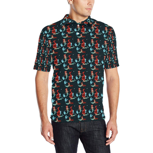 Mermaid Girl Themed Design Print Men Polo Shirt