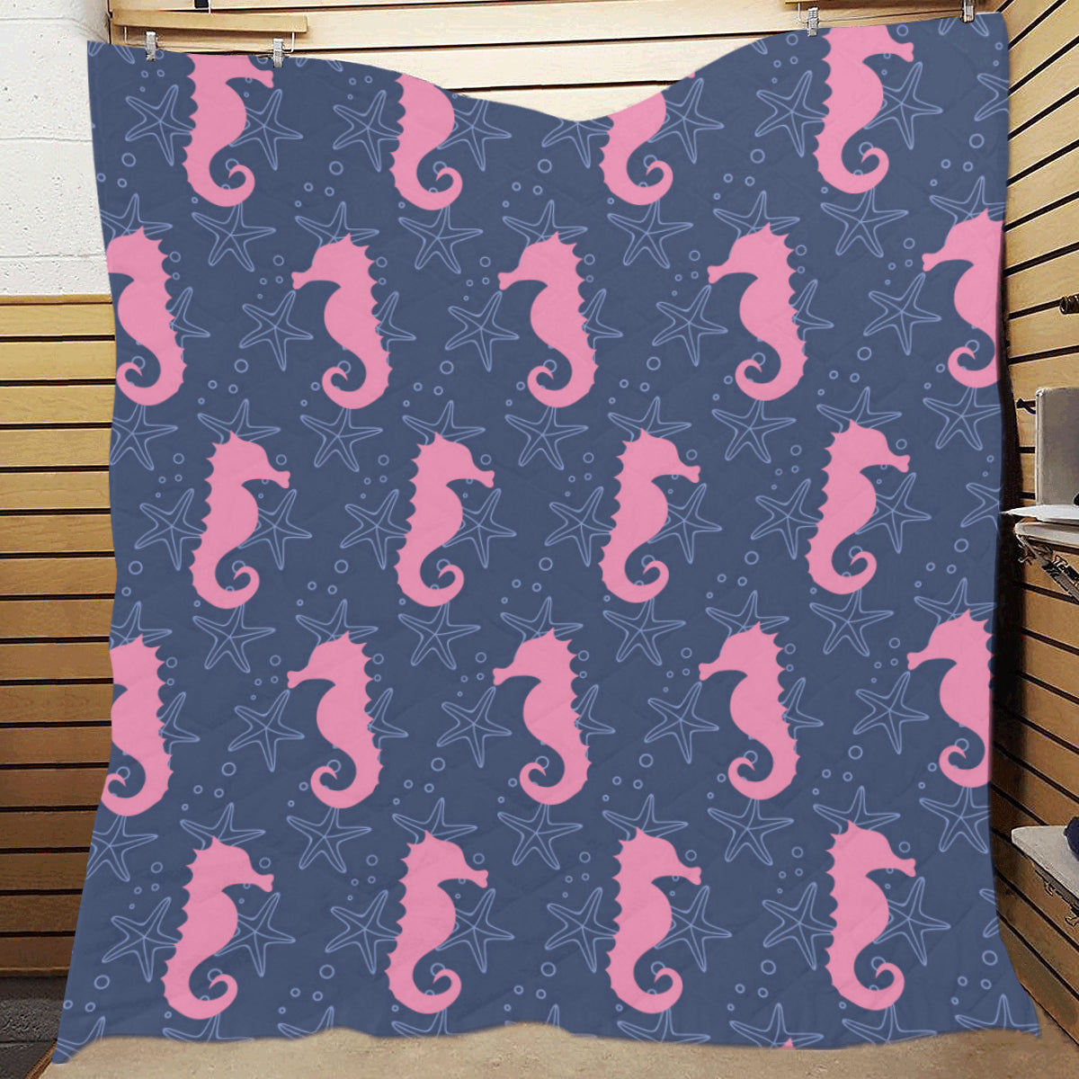 SeaHorse Pink Pattern Print Design 02 Premium Quilt