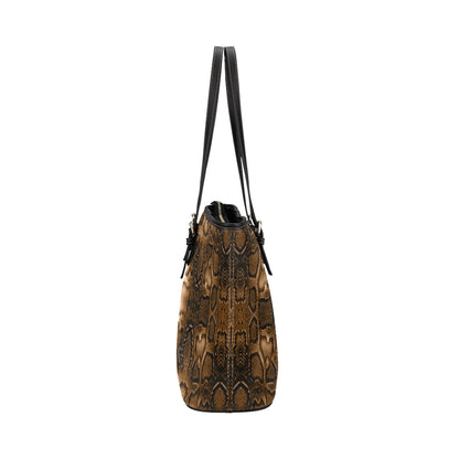 Snake Skin Brown Print Leather Tote Bag