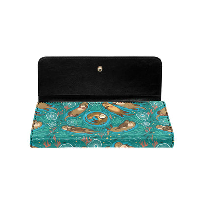 Sea Otter Pattern Print Design 01 Women's Trifold Wallet