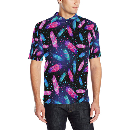 Feather Colorful Boho Design Print Men Polo Shirt