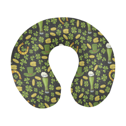 Clover St Patricks Pattern Print Design 03 U-Shaped Travel Neck Pillow