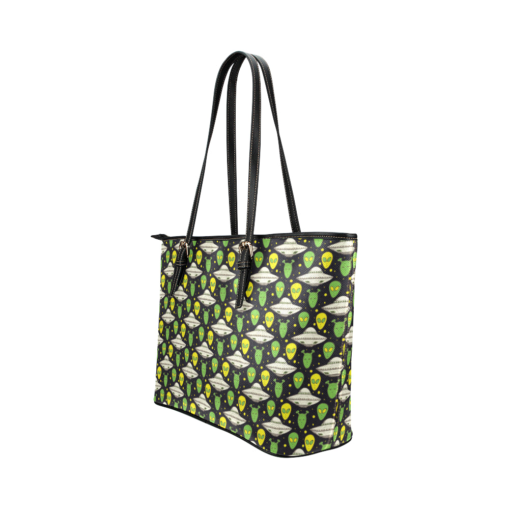 Alien UFO Pattern Leather Tote Bag