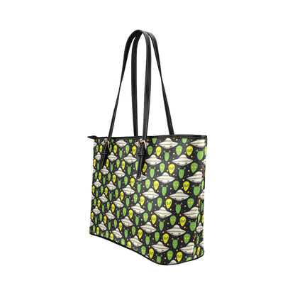 Alien UFO Pattern Leather Tote Bag