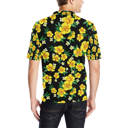 Yellow Hibiscus Pattern Print Design HB08 Men Polo Shirt