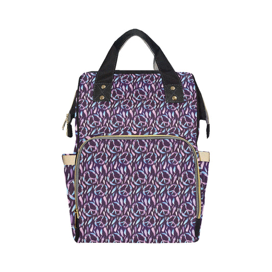 Peace Sign Feather Design Print Diaper Bag Backpack