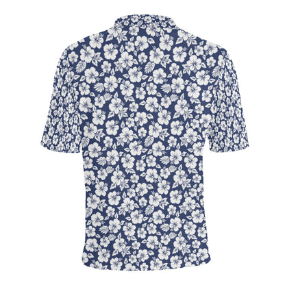 Hibiscus Blue Hawaiian Flower Style Men Polo Shirt