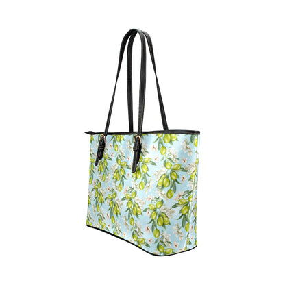 Elegant Olive Floral Print Leather Tote Bag