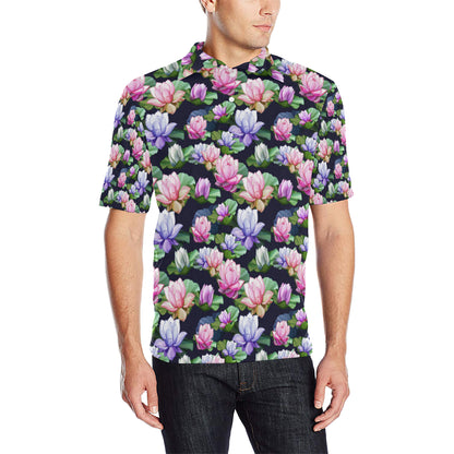 Lotus Flower Print Design Men Polo Shirt