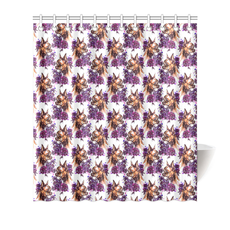Chihuahua Purple Floral Shower Curtain