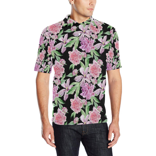 Peony Pattern Print Design PE08 Men Polo Shirt