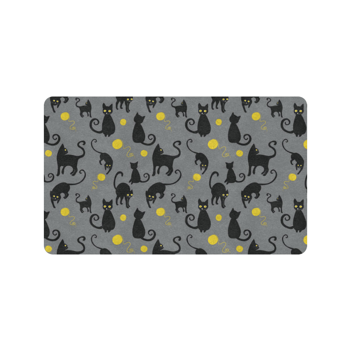 Black Cat Yellow Yarn Print Pattern Rubber Doormat