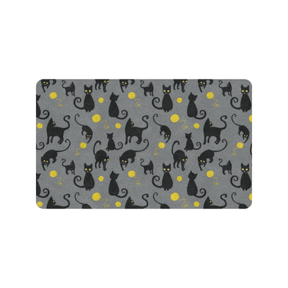 Black Cat Yellow Yarn Print Pattern Rubber Doormat