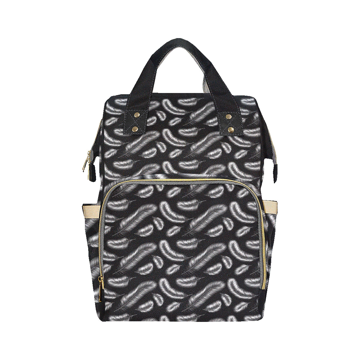 Feather Black White Design Print Diaper Bag Backpack