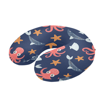 Octopus Pattern Print Design A04 U-Shaped Travel Neck Pillow