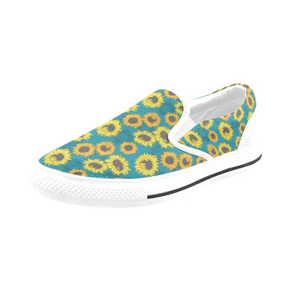 Sunflower Print Design LKS301 White Slip Ons Canvas Women's Shoes