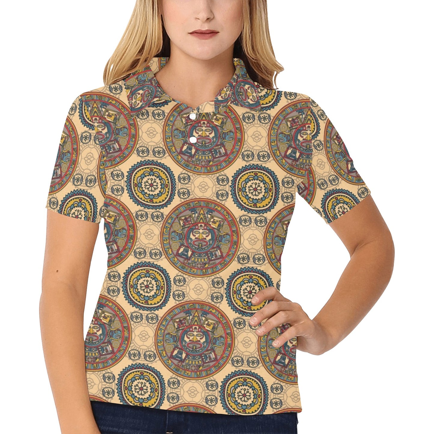Calendar Aztec Pattern Print Design 02 Women's Polo Shirt