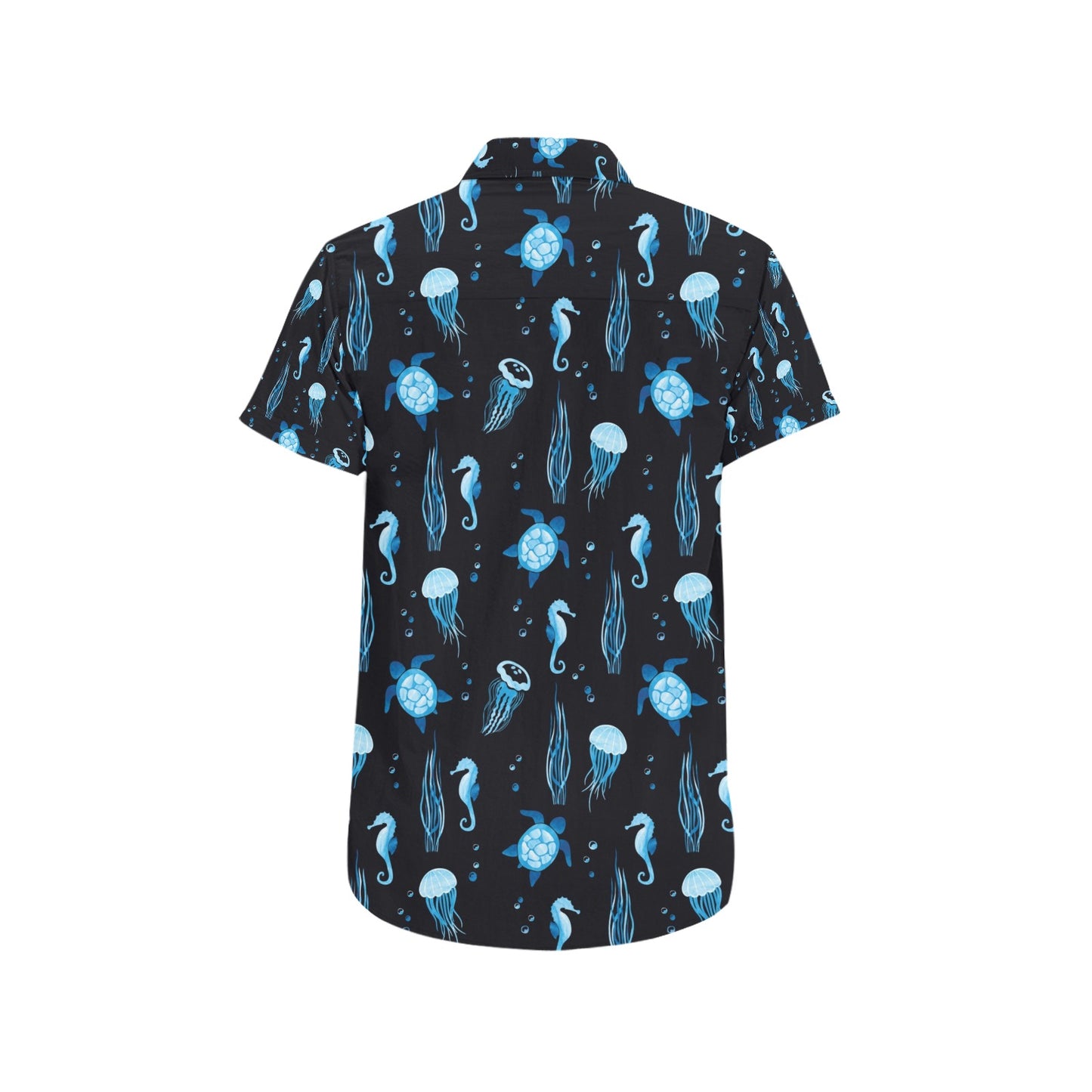 Sea Turtle Jelly Fish Sea Horse Print Design LKS3014 Men Short Sleeve Button Up Shirt