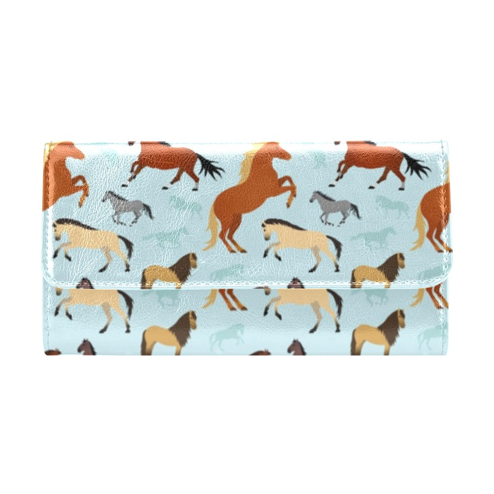 Horse Cute Themed Pattern Print Women's Trifold Wallet