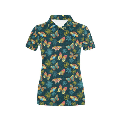 Butterfly Hand Draw Print Pattern Women's Polo Shirt