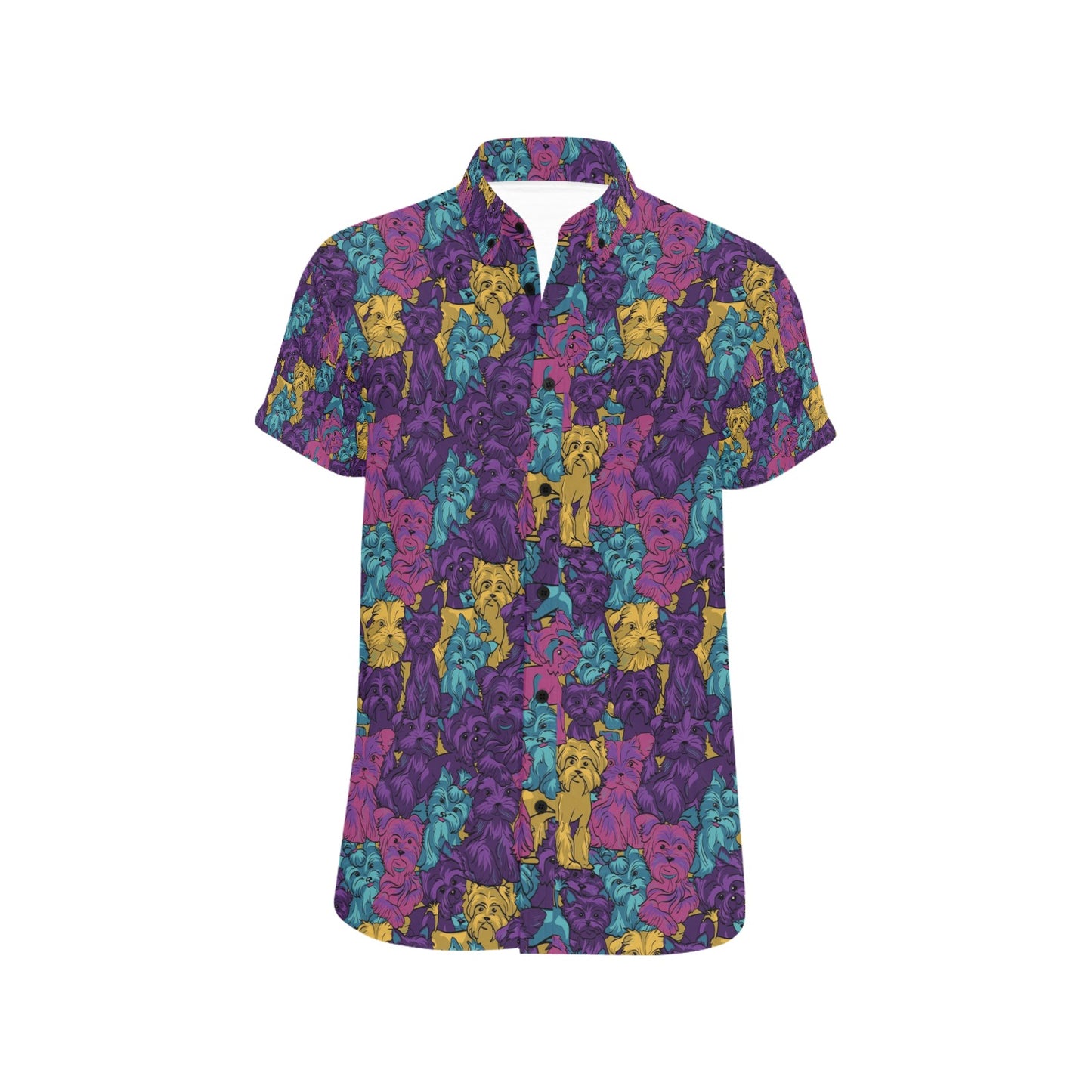 Yorkshire Terriers Print Design LKS3010 Men Short Sleeve Button Up Shirt