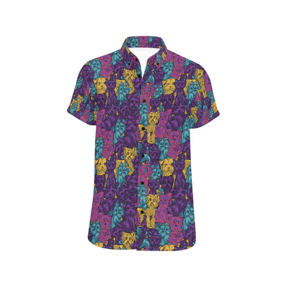 Yorkshire Terriers Print Design LKS3010 Men Short Sleeve Button Up Shirt