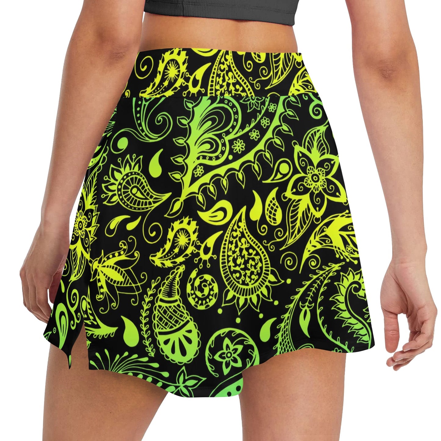 Paisley Green Design Print 17" Golf & Pickleball Skort with Pockets