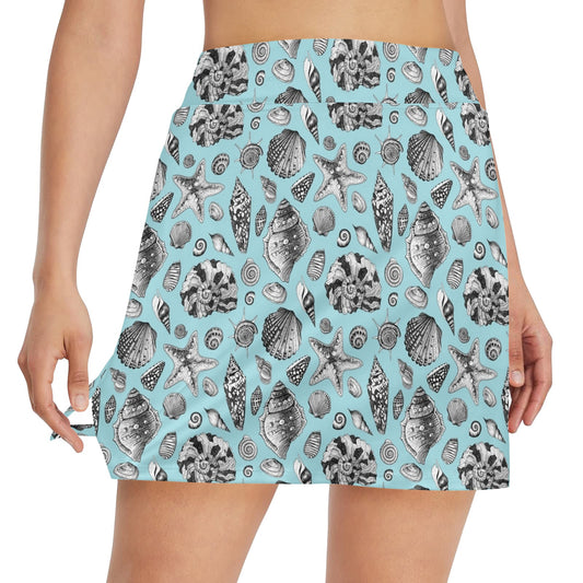 Seashell Beach Print Design LKS302 17" Golf & Pickleball Skort with Pockets
